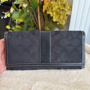 Coach Vintage Y2K Black Signature Canvas & Leather Trim Long Wallet